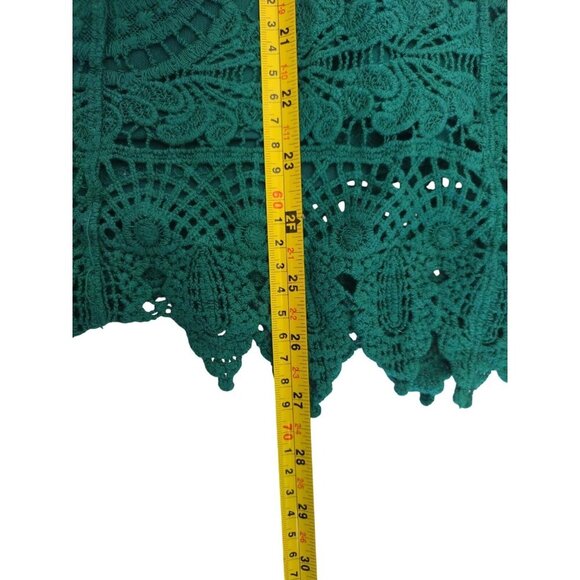 Green Lace Bell Sleeve Tunic Top Embroidered Sheer Overlay By Ultra Pink Womens - Picture 7 of 8